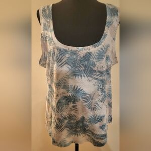 Eddie Bauer Teal & Beige‎ Leaf Print Tank Top (Size XL)